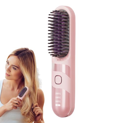 Alisador De Pelo Pequeño - Cepillo Rizador de Uso Doméstico - Alisador De Cabello Sin Cable Iónico 2 En 1 Anti Escaldaduras Para Viaje, Salón Y Hogar