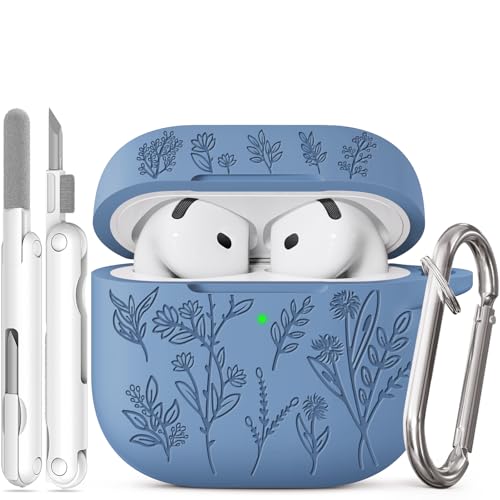 Image of for Airpods 4 Case, Ekoonpft Flower Engraved Cases for Apple AirPods 4th Generation 2024, Soft Silicone Cover for Women Girly with 3-in-1 Cleaning Kit & Keychain, Anti-Scratch, Shockproof