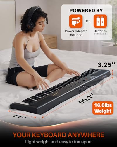 Image of Artesia Portable 88 Key Weighted Keyboard Electric Piano, Digital Keyboard Piano with Full-Size Velocity Sensitive Keys, Built in Speakers, Headphone Output, Sustain Pedal and Melodics Lesson