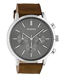 Oozoo Herrenuhr Chrono Look mit Lederband 48 MM Silberfarben/Grau C10541