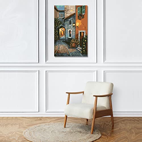 Image of RANGOLI 100% Cotton Stretched Canvas Painting 400 GSM, Framed European Street Abstract Wall Art for Living Room, 3D Paintings for Wall Decor (24 x 36 Inch With Frame)