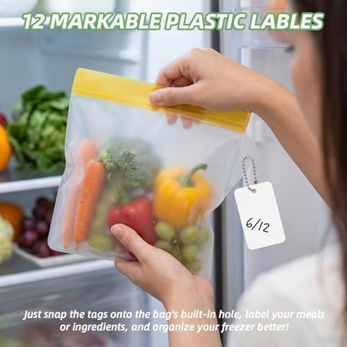RLAVBL 12 Pack Reusable Freezer Bags, Leakproof Food Storage Bags for Vegetable, Liquid, Snack, Meat, Sandwich - 3 Gallon 4 Sandwich 5 Snack Bags - Thumbnail 2