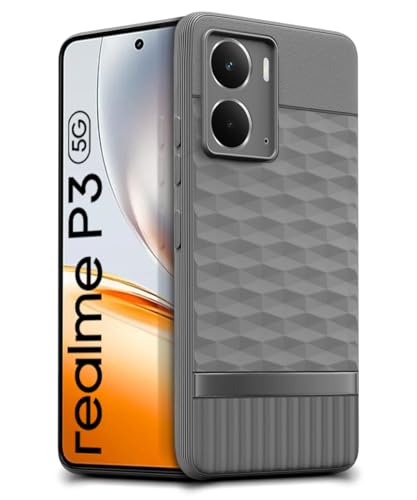Image of WOW IMAGINE Back Cover for Realme P3 5G with Hexa Cube Design | Ultra Slim Soft Rubberised Case | Inner Velvet Fabric | Matte Silicone Flexible Mobile Case | Camera Protection - Grey
