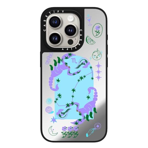 Funda Mirror para iPhone 15 Pro CASETiFY Escorpio con acabado plata premium sobre negro