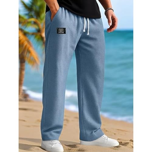 Mokaloha Mens Waffle Pants, New Men's Casual Waffle Embroidered Logo Elastic Waist Loose and Comfortable Trousers4