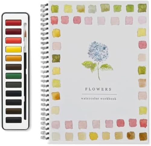 Libro para colorear acuarela, juego de 12 colores, libro de acuarela con motivos de flores y pájaros, pintura creativa para principiantes y adultos, regalo de arte