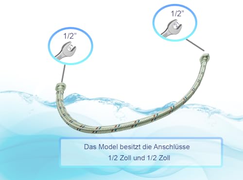 Set 2 Flexschlauch Zoll Panzerschlauch Verbindungsschlauch Anschlussschlauch zwei stück zulaufchlauch bad küche armatur (80 cm 1/2 x 1/2)