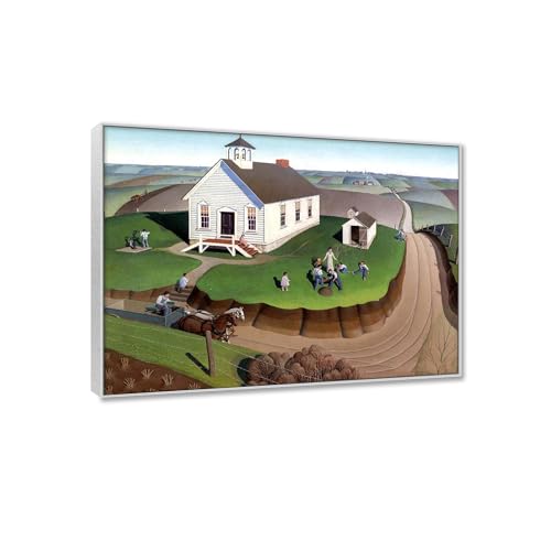 Tableau Grant Wood Journée de l'arbre déco murale salon avec cadre argent