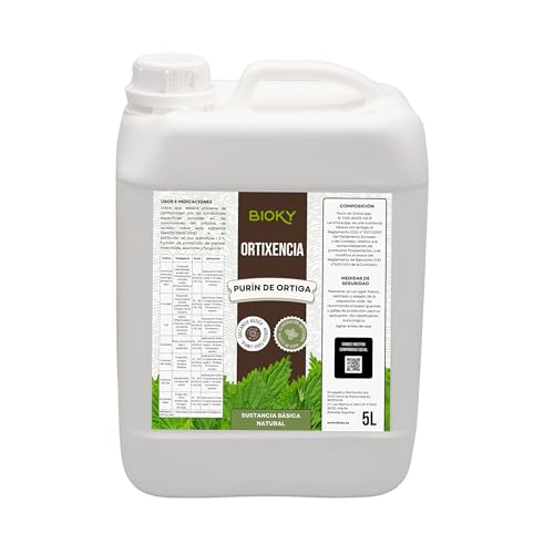 Bioky® Purín de Ortiga Concentrado para Plantas 5L - Acción Fungicida, Insecticida y Acaricida - Dosis 15-30ml/L - Corrector de Carencias Hierro (Clorosis Férrica) - Control de Plagas y Hongos (5L)