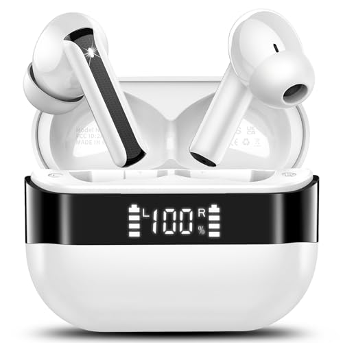 Image of Wireless Earbuds, Bluetooth 5.4 Headphones HiFi Stereo, Bluetooth Earbuds with 4 ENC Mics, 48H Playtime Wireless Ear buds with LED Display, IP7 Waterproof Bluetooth Earphones for Android iOS White