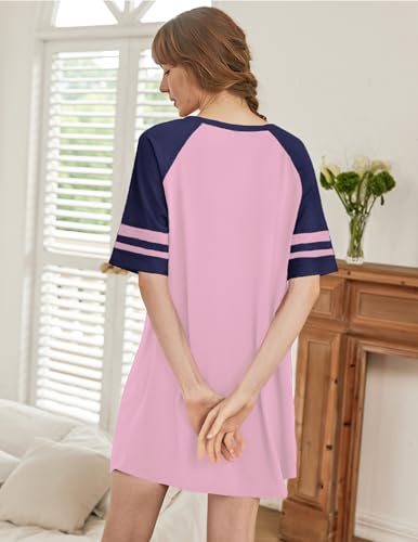 Image of Ekouaer Nightgowns for Women Color Block Sleep Shirt Short Sleeve Sleepwear