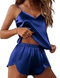 Ekouaer Satin Pajama Sets for Women 2 Piece Silky Cami Pj Set Soft Nightwear Lingerie Sleepwear Set Navy Blue X-Large