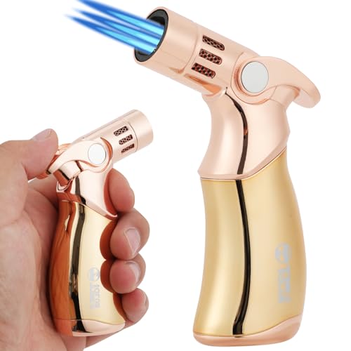 Chalumeau Butane Rechargeable 4 Flammes Puissantes – Mini Chalumeau de Cuisine Réglable pour Crème Brûlée, Pâtisserie, BBQ et Usage Polyvalent (Gaz Butane Non Inclus)