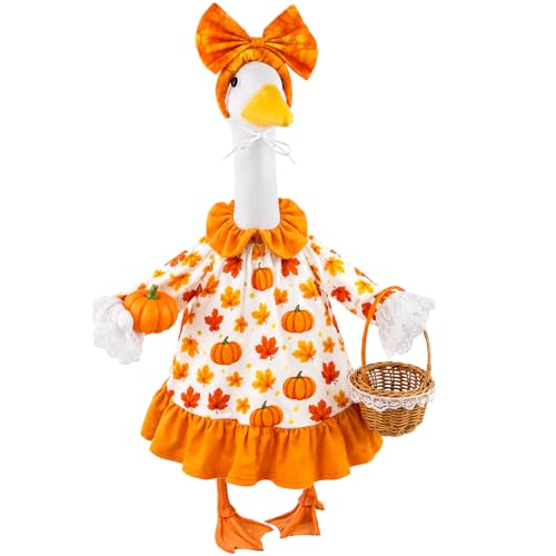 Fall Porch Goose Outfit Pumpkin Dress Goose Costume for Outdoor Lawn Decor