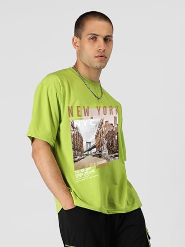 Image of CHKOKKO Mens Polyester Stylish Oversized T Shirt for Daily & Casual Wear Printed Design with Drop Shoulder & Half Sleeves
