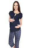 Made in EU MijaCulture 3 in1 Stillpyjama Stillschlafanzug 3/4 Umstandspyjama Pyjama 4117 (EU44 / XXL, Dunkelblau)