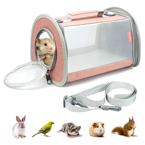 Small Animal Carrier Bag, Portable Guinea Pig Travel Carrier, Breathable Small Pet Bag for Guinea Pig Bird Rabbit Hamster Chinchilla Hedgehog Sugar Glider Outgoing Travel Carrying Case (Pink)