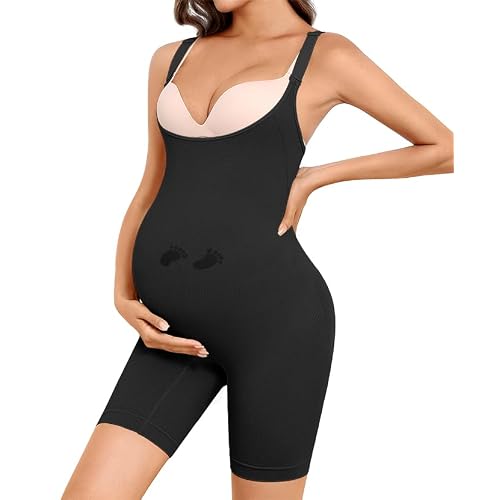 Women's Maternity Bodysuit Seamless Pregnancy Shapewear Shorts Under Dresses Belly Support Medium Black