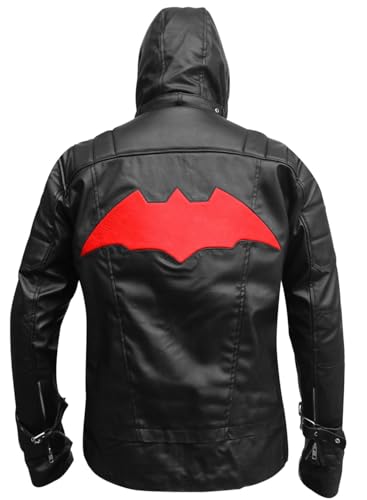 Black Hood Bat Jacket and Vest - Red Hooded Leather Jacket 2 in 13