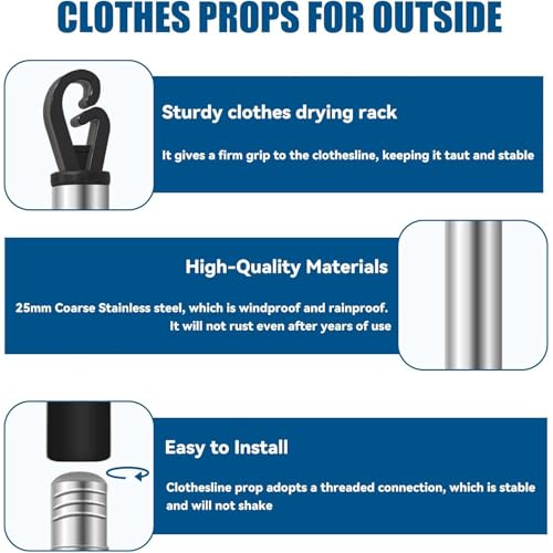 Corde à linge rétractable et barre de support de 2,3 m pour ne plus manquer de place au jardin - 8