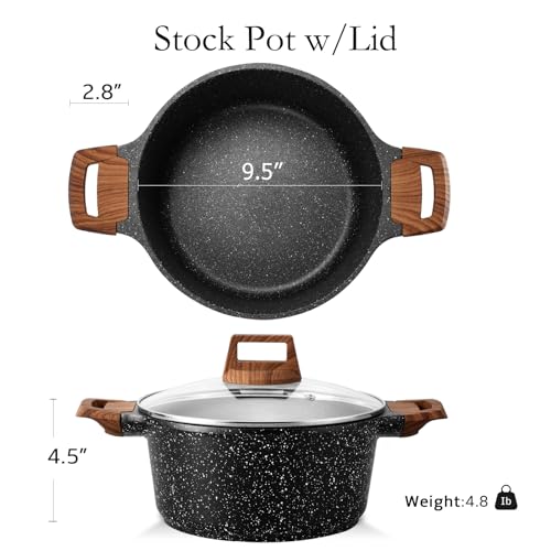 Eslite Life 3DDYB-15 Nonstick Stock Pot With Lid, 5 Quart Granite Casserole Large Soup Pot Pasta Cooking Pot thumb #2