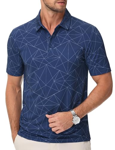 Cotrasen Golf Shirts for Men Print Polo Tee Shirts Moisture Wicking Performance Lightweight Short Sleeve Royal Blue L — view 2