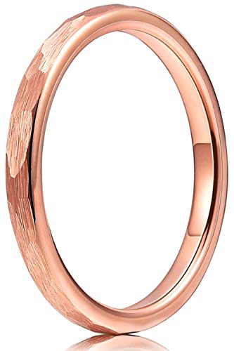 THREE KEYS JEWELRY Womens Tungsten Carbide Unisex Wedding Hammered Bands Rings for Women 2mm Comfort Fit Vintage Rose Gold Size 7.5