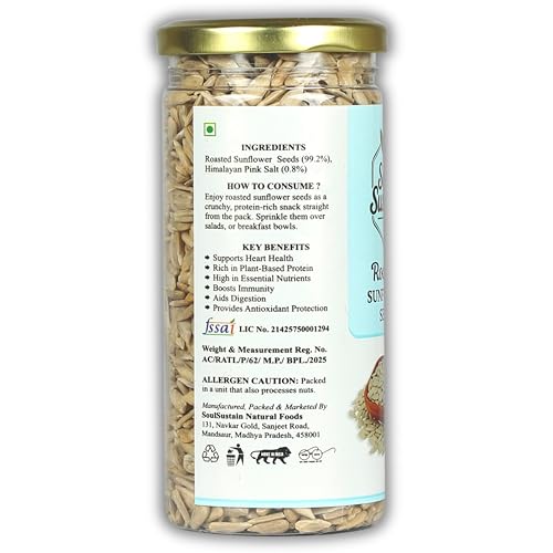 Image of Roasted Sunflower Seeds Snack (250 GM) | Roasted Seeds | Healthy Plant Protein, Fiber & Omega | Gluten Free Vegan Snack for Workout, Travel, School | Sunflower Kernels | Natural Roasted Seeds