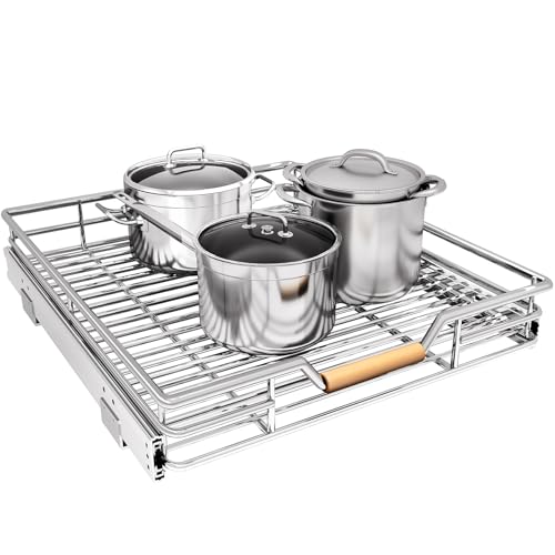 Image of Pull out Cabinet Organizer, 18 inchW X 21 inchD, Heavy Duty Smooth Sliding Under Cabinet Shelves for Pots and Pans, Full-Extension Roll out Drawers, Slide out Organization for Home Kitchen Pantry