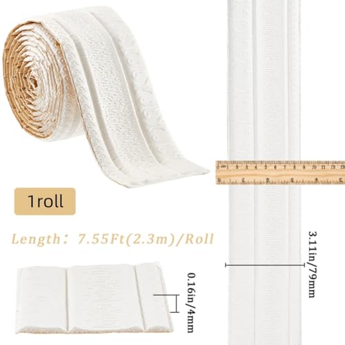 Image of GORGECRAFT 90.55x3.11 Inch Self Adhesive Flexible Foam Molding Trim 3D Wall Edging Lines Trim Peel Stick Wallpaper Border Decorative for Home Hotel Mirror Wall Ceiling Countertops (Floral White)