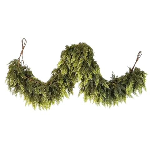 Christmas Mantel Garland Weather-Resistant Decoration, Artificial Cedar Greenery Holiday Accent with/for Indoor Outdoor Use, Garland Detail with/for Fireplace Table Stair, Festive Green Decor wit