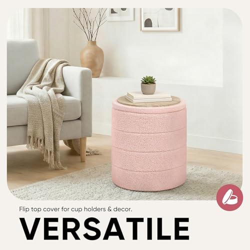 CAIPINFUL 14.5 in Round Storage Ottoman,Boucle Sherpa Ottoman with Tray, Faux Teddy Footrest for Bedroom Dorm Living Room by CAIPINFUL - Used condition - Image 7