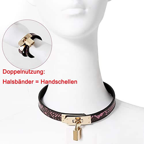 OnundOn Halsband Frauen Sex Halsfessel mit Schloss Doppelnutzung Halsbänder Handschellen BDSM Slave Halsband schmal Bondage-sets