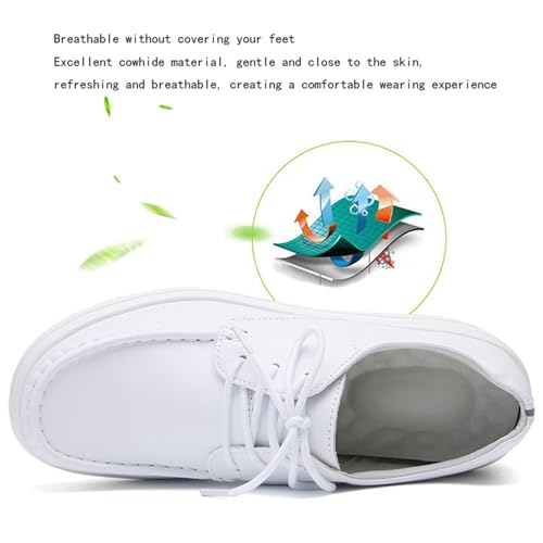 CLSQLXYJZC Casual Breathable Moccasin Loafers, Women Fashion Slip Resistant Lace up Leather Nurse Work Shoes, Air Cushion Orthopedic Waterproof Work Shoes, for Healthcare Providers3