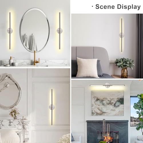 Image of Brushed Nickel Bathroom Light Fixtures Over Mirror 30 Inch, 20W 360 Rotatable Dimmable 4000K LED Vanity Light Bar, Modern Bathroom Vanity Lights Above Mirror