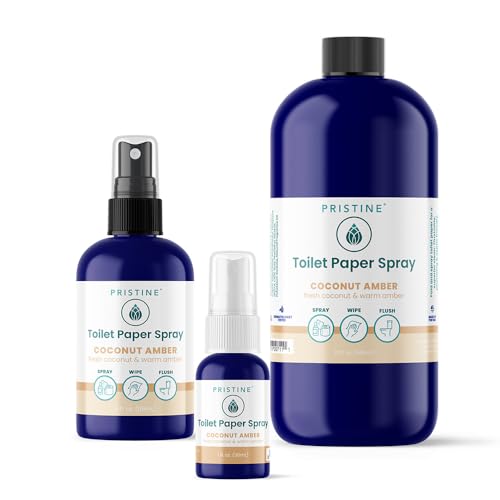 PRISTINE Toilet Paper Spray - As Seen on Shark Tank, More Natural Personal Cleansing Wipe Alternative, Spray Toilet Paper to Create Flushable Wipe, Coconut Amber All Size Bundle