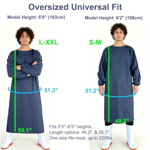 SUJAN Premium Quality Apron Gown for Laborers Long Sleeve Waterproof Apron Gown - Industrial & Outdoor Protective Workwear Navy S-M