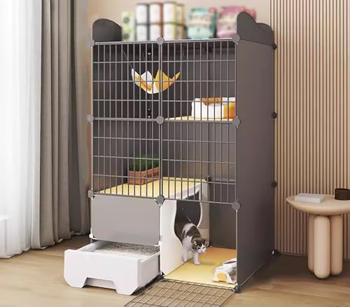 Cage fermée pour chat avec rangement et bac à litière amovible inclus