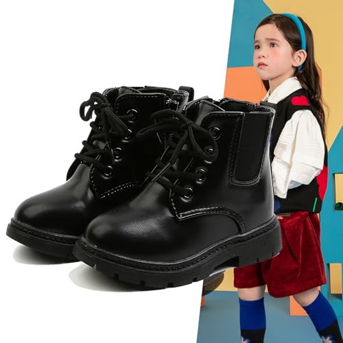 Boys' Girls' Waterproof Lace-up Side Zipper Ankle Boots Outdoors Tactical Treking Chelsea Combat Boots (Toddler/Little Kid)2