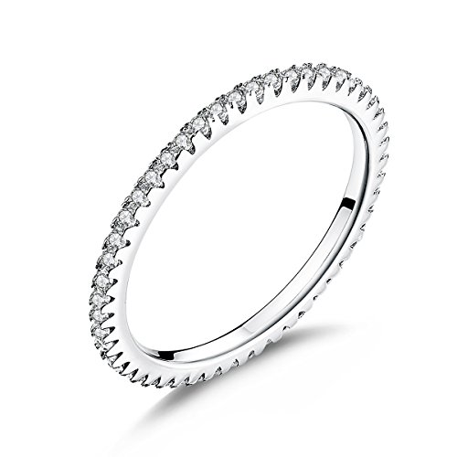 WOSTU 1.5MM Thin Band Eternity Rings 925 Sterling Silver Cubic Zirconia Engagement Wedding Rings Round Stackable Rings Love Xmas Gifts for Women