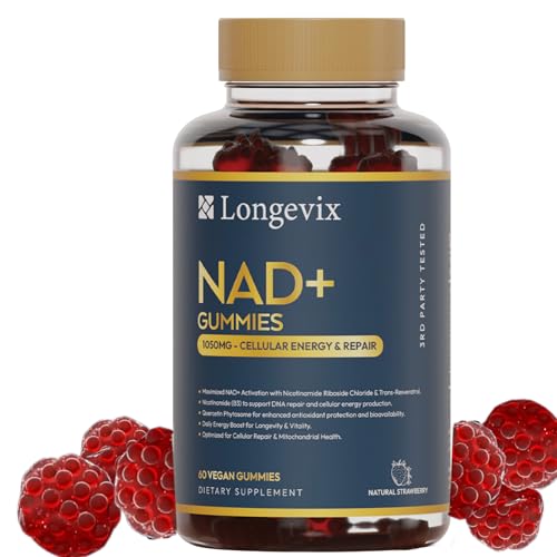 Longevix NAD+ Gummies – 60 Pcs, High Potency NR with Resveratrol, Quercetin & B3 | Vegan, Lab-Tested NAD Booster for Cellular Energy & Longevity (30 Servings)