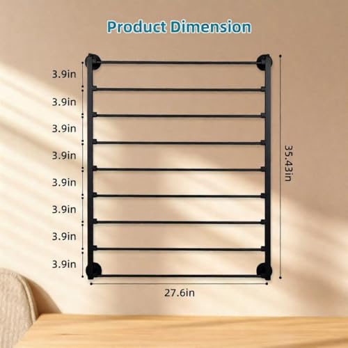 Image of 9 Tier Ribbon Storage Organizer, Wall Mounted Ribbon Holder, Wrapping Paper Rack for Craft Room, Cake Shop, Flower Store, Scarf Belt Organizer - Black, Metal, 27.55 x 35.43 x 3.93 Inches