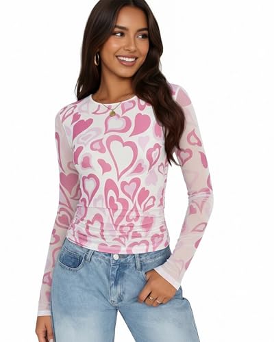 Image of MOUSYA Sheer Tops for Women Mesh Long Sleeve Top See Through Sexy Going Out Tee Summer Crewneck Party Undershirt