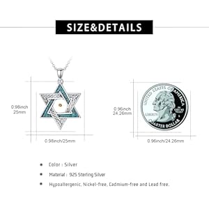 Hanukkah Necklace 925 Sterling Silver Star of David Pendant Turquoise Jewish Jewelry Mustard Seed Gift for Women Men