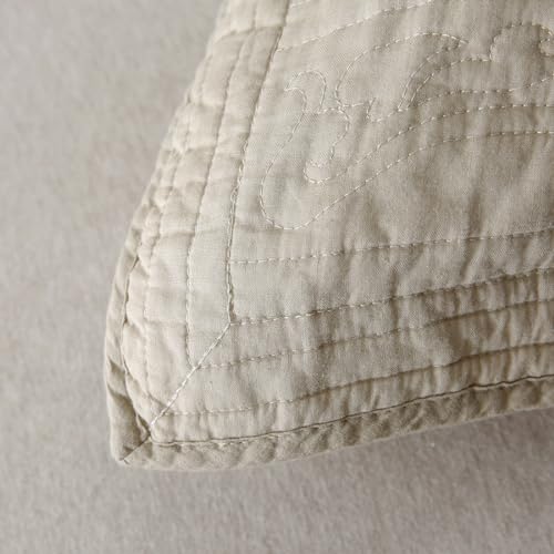 Winlife MK2402 100% Cotton Quilted Pillow Sham Floral Printed Pillow Cover Khaki/Taupe thumb #4