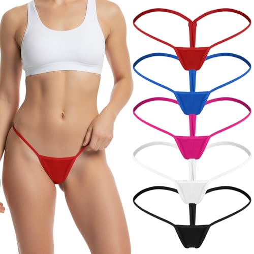Telooco 5 Pack Micro Thongs for Women Sexy Low Rise G String Thongs Comfortable Stretch T-Back Panties Underwear (M) Multicolor