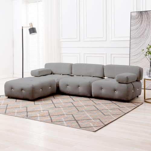 CECER Convertible Modular Sectional Sofa, L-Shaped Minimalist Velvet Sofas Couches, Luxury Modern 4-Seat Couch with Reversible Chaise Ottoman for Living Room Office Apartment, Light Grey