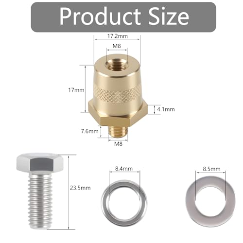 Messing Batteriepoladapter, M8 Batterie Pol Klemmen Set, Positiv Negativ Auto Batterieklemmen mit Edelstahlschrauben und Unterlegscheiben