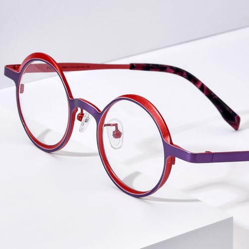 Image of FONEX Colorful Pure Titanium Glasses Frame Women Retro Round Eyeglasses