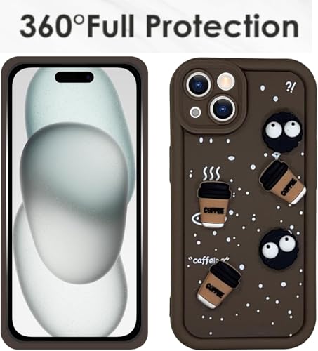 Image of GoldKart Back Case Cover Compatible for iPhone 15 | Cute Fun Cartoon 3D Ball Coffee Silicone Case | Full Body Protection Back Cover for iPhone 15 - Brown